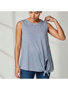 BANANA REPUBLIC 100% Linen Blue & White Stripe Sleeveless Tank w/ Bottom Tie M